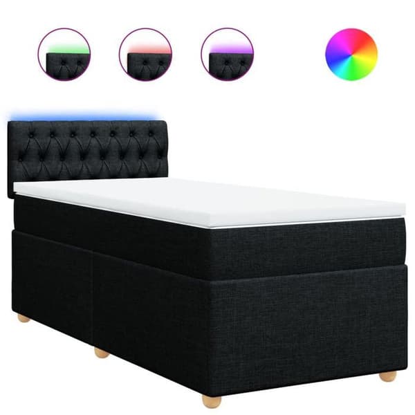 Sengestel med madras - Eksklusivt hjem - 90x200 cm - Sort - Tilpasselige LED-lys