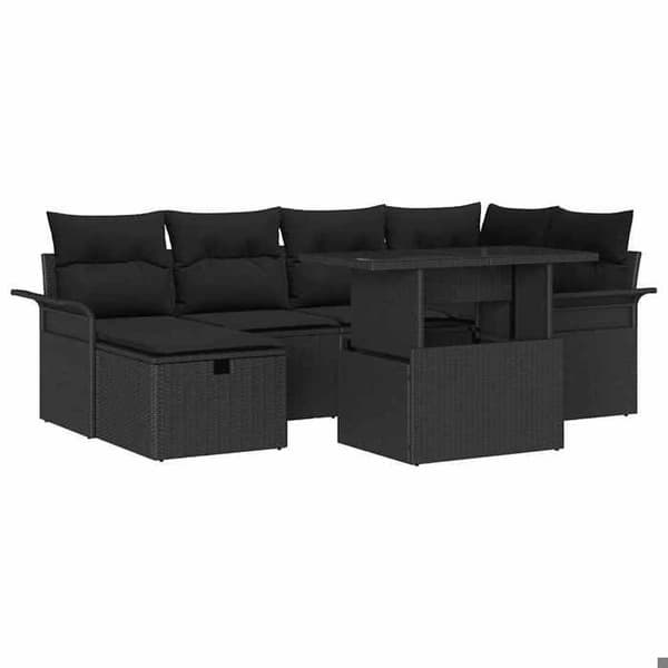 Trädgårdsmöbelset - EXKLUSIVT HUS - 7 delar - Svart - Poly rattan - Modulär Svart