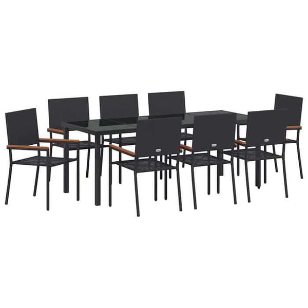 Maison Exclusive - 9 pc have spisebordssæt i sort polyrotin Svart