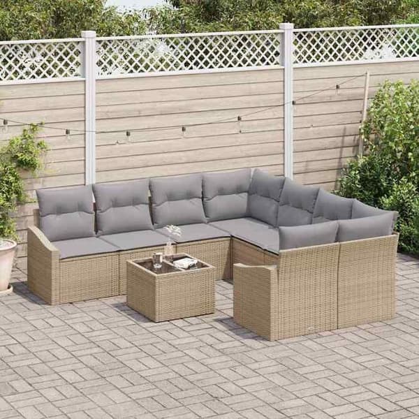 Maison Exclusive - 9-delars soffgrupp i beige och grå polyrotting