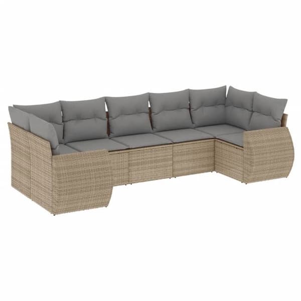 Maison Exclusive - Trädgårdsmöbler med kuddar 7 delar beige flätad resin