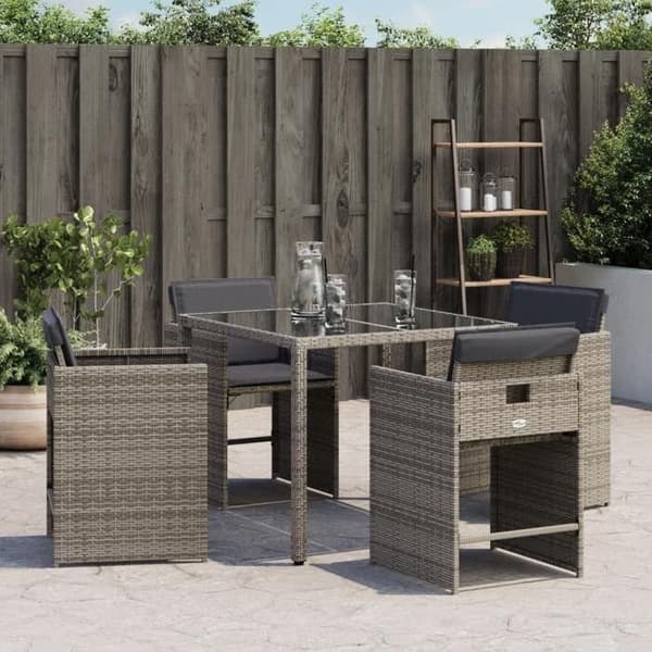 Maison Exclusive - Trädgårdsstolar med kuddar, set om 4, grå flätad resin