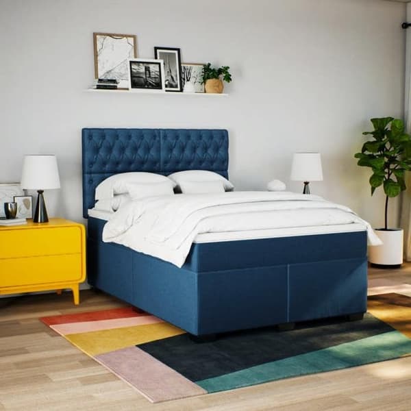 Maison Exclusive - Seng med lameller og madras Blå 160x200 cm Stof