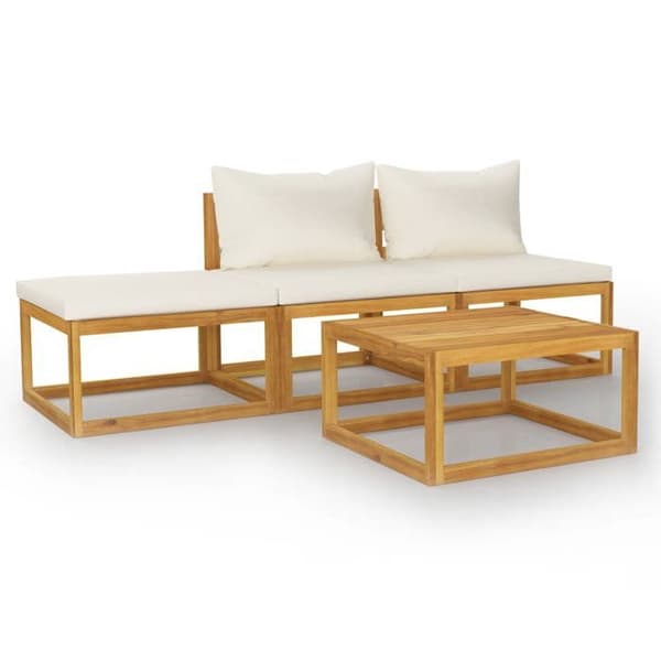 Maison Exclusive - Havegruppe 4 stk med cremefarvede puder i solid akacietræ Grädde
