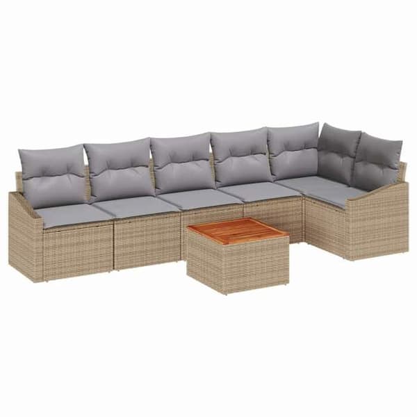 Maison Exclusive - 7 osan beige polyrottinkinen puutarhakalustesetti