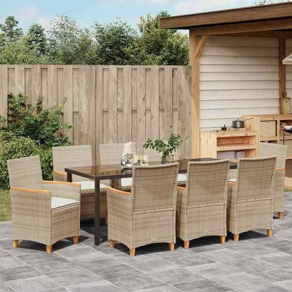 Maison Exclusive - 9 pc spisestue sæt til haven i beige polyrotin beige