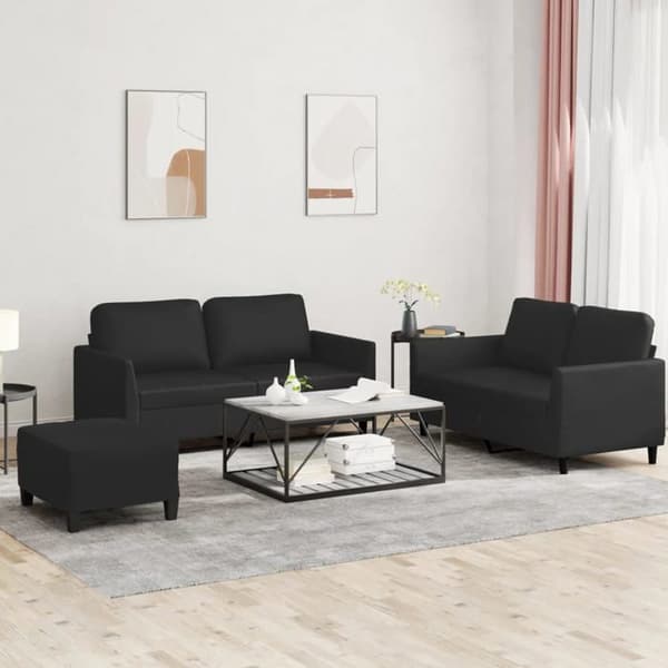 Maison Exclusive - Sæt af 3 sofaer med puder i sort kunstlæder