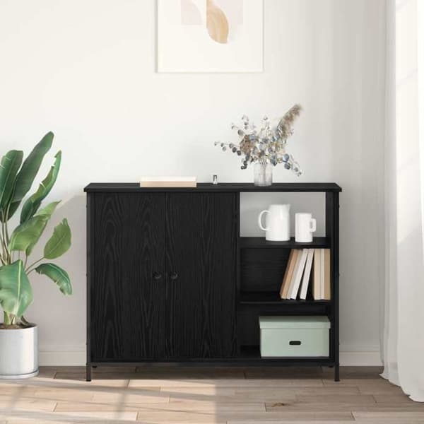 Buffet - EKSKLUSIVT HUS - 100 x 33 x 75 cm - Sort eg - Ingeniørtræ - Moderne svart ek