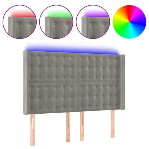 Maison Exclusive - LED Hovedgærde Lys Grå 147x16x118/128 cm Velour ljusgrått