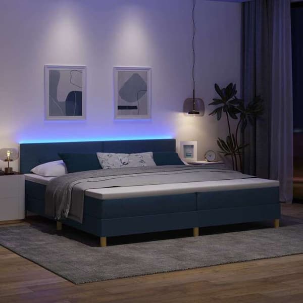 Maison Exclusive - LED-fjeder seng med blå LED-striber 200 x 200 cm stof