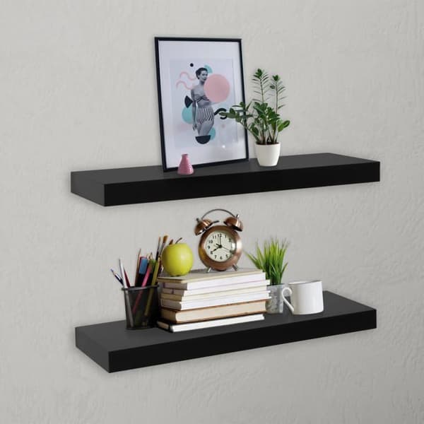 Væghængte hylder - EKSKLUSIV HUS - 40 x 20 x 3,8 cm - Sort - Sæt af 2 - Usynlig montering Svart