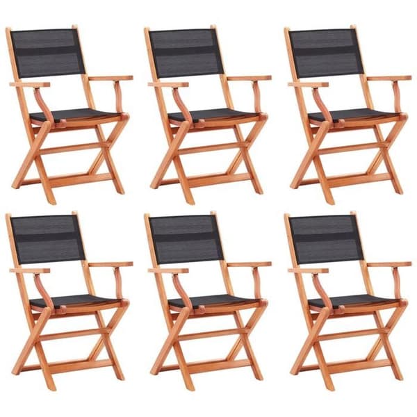 Maison Exclusive - Fällbara trädgårdsstolar set om 6 svart eucalyptus textilén