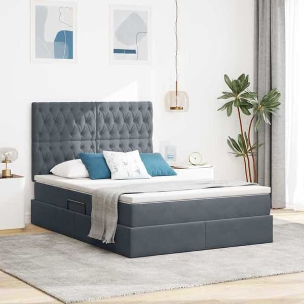Maison Exclusive - Seng med opbevaring og madras Mørkegrå 140 x 190 cm Velour Mörkgrå
