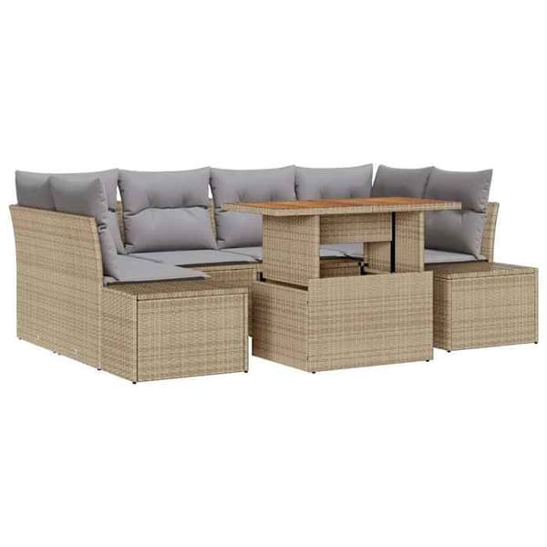 Maison Exclusive - 7 osan beige polyrottinkinen puutarhakalustesetti