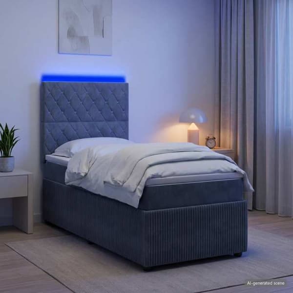 Maison Exclusive - Boxspring-säng med LED och mörkgrå madrass 90 x 190 cm Sammet