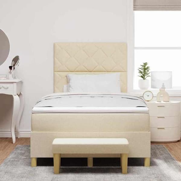 Sengestel med madras - EKSKLUSIV HUS - 200 x 120 cm - Creme - Polyester hovedgærde - Medium-fast skummadras Grädde