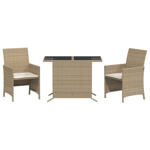 Maison Exclusive - Bistroset 3 delar med beige kuddar i flätad resin