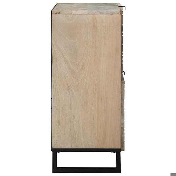 Buffet - EKSKLUSIVT HUS - 80x33x75 cm - Massivt mangotræ - Sorte jernben - Bølget tekstureret finish Vit