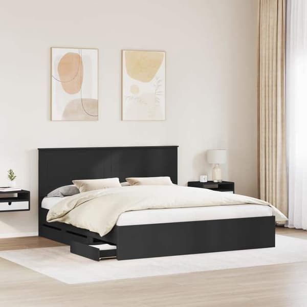 Maison Exclusive - Sängram med låda Svart 200 x 200 cm Ingenjörsträ