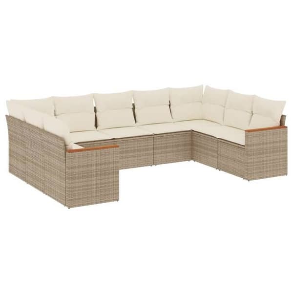 Maison Exclusive - Trädgårdsmöbler med kuddar 9 delar beige flätad resin