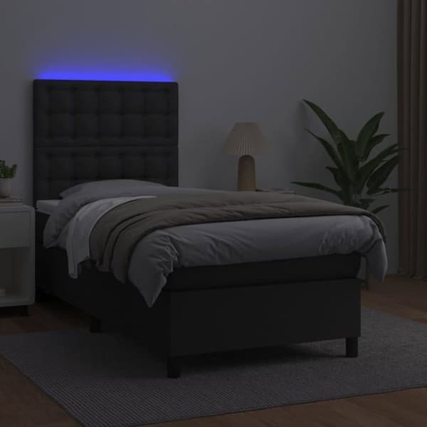 Maison Exclusive - Sängram med elastiska ribbor, madrass och LED Svart 90x190 cm