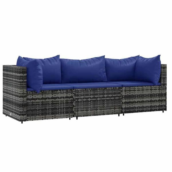 Maison Exclusive - Trädgårdsmöbler 3 delar med kuddar Grå Flätad resin