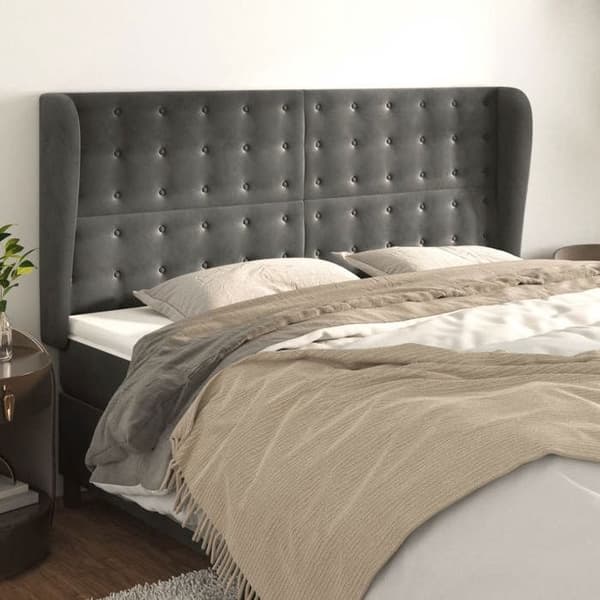 Maison Exclusive - Päätylevy korvilla Tummanharmaa 163x23x118/128 cm Sametti Mörkgrå