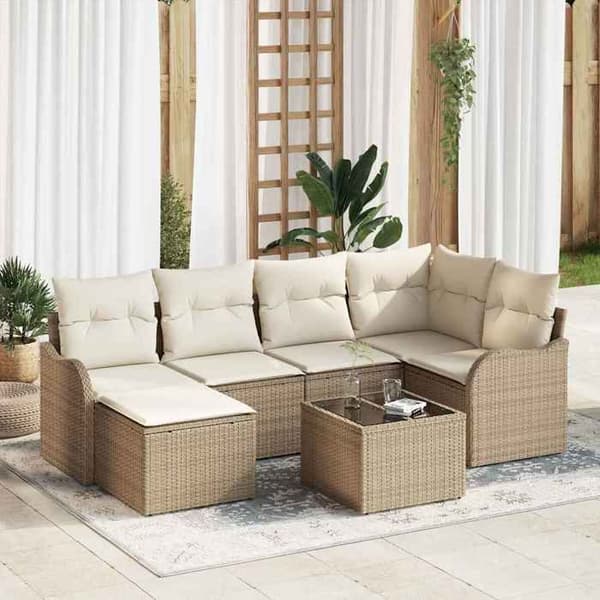 Maison Exclusive - Beige polyrottinkinen puutarhakalustesetti