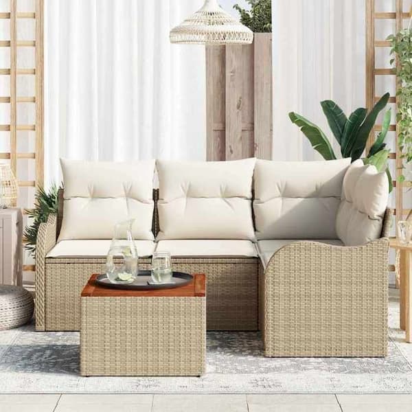 Trädgårdsmöbler - EXKLUSIVT HUS - Modulär - 5 delar - Polyrotin & akacia - Beige beige