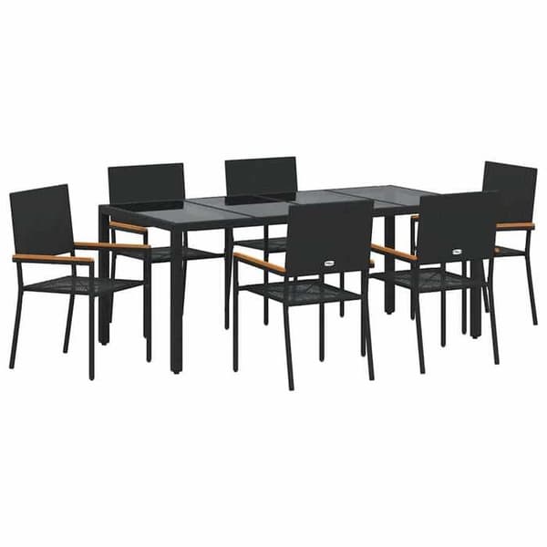 Maison Exclusive - 7 pc have spisebordssæt i sort polyrotin Svart