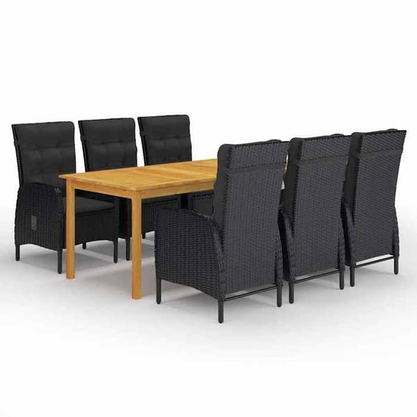 Maison Exclusive - 7 osan musta puutarhakalustesarja Svart