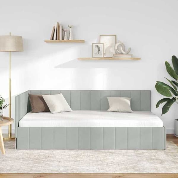 Maison Exclusive - Vaaleanharmaa kulmasänky 90 cm x 190 cm Sametti