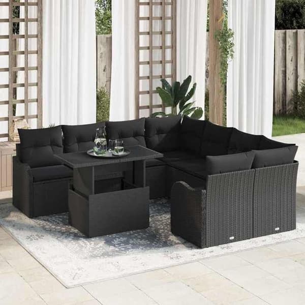 Havemøbler - MAISON EXCLUSIVE - Modulerbar - 8 pladser - Sort - Poly rattan & glasbord Svart