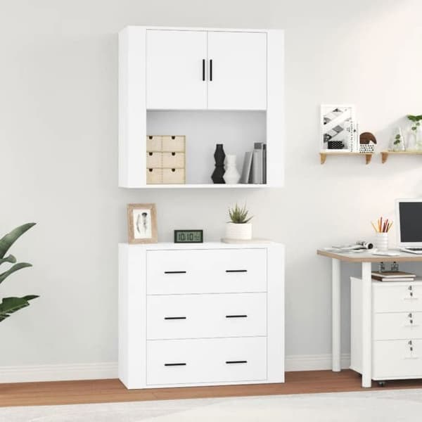 Maison Exclusive - Høj hvid buffet i ingeniørtræ
