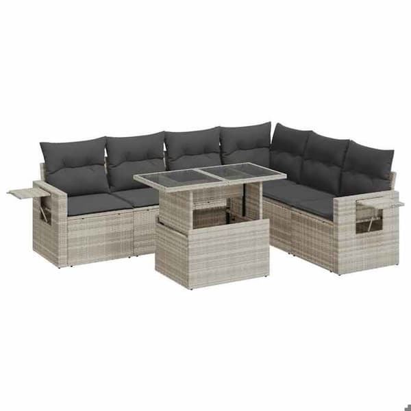 Maison Exclusive - Trädgårdsmöbler med kuddar 7 delar ljusgrå flätad resin