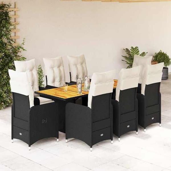 Maison Exclusive - 9 stk. havebistro sæt med sorte puder i poly rattan Svart