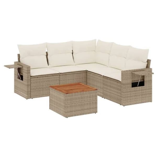 Maison Exclusive - Trädgårdsmöbler med kuddar 6 delar beige flätad resin