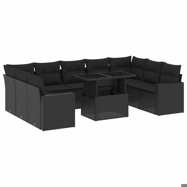 Maison Exclusive - Havegruppe 10 stk med sorte puder i flettet harv