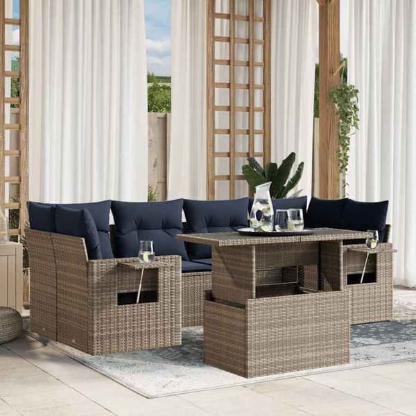 Havemøbel sæt - EKSKLUSIV HUS - Modulært design - Grå PE rattan - Justerbart bord - Tykkepuder Grå (grå kuddar)