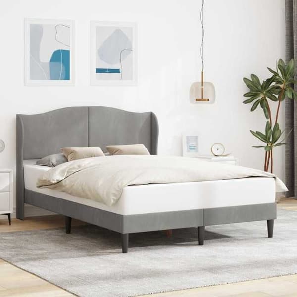 Sengestel - EKSKLUSIV HUS - 140 x 200 cm - Hovedgærde i velour - Lys grå - Lamelseng Ljusgrått