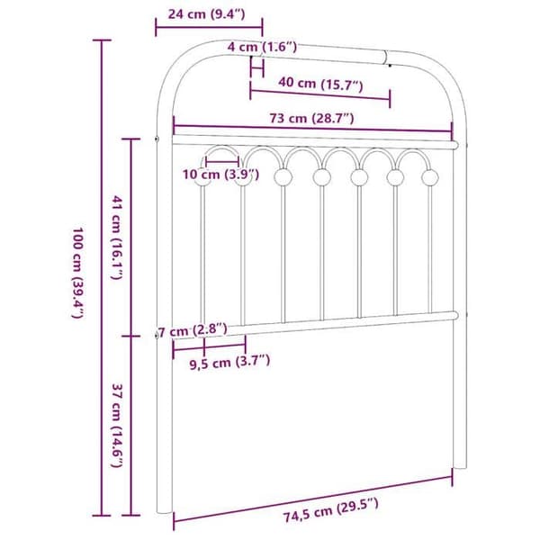 Hovedgærde - EKSKLUSIV HUS - Klassisk - sort metal - 75 cm - robuste ben Svart