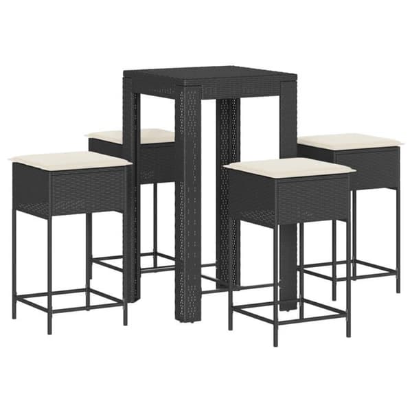 Maison Exclusive - Havebar sæt 5 dele med sorte polyrattan puder Svart