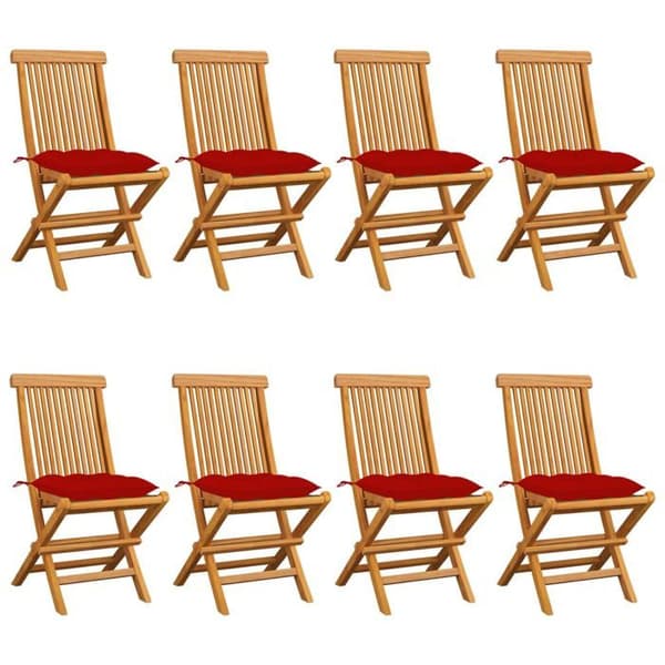 Maison Exclusive - Foldbare stole med røde puder, 8 dele, i massiv teaktræ Röd (kuddar)