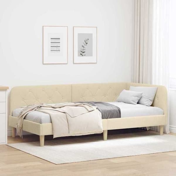 Maison Exclusive - Kulmasänky Kermansävy 90 x 190 cm kangas