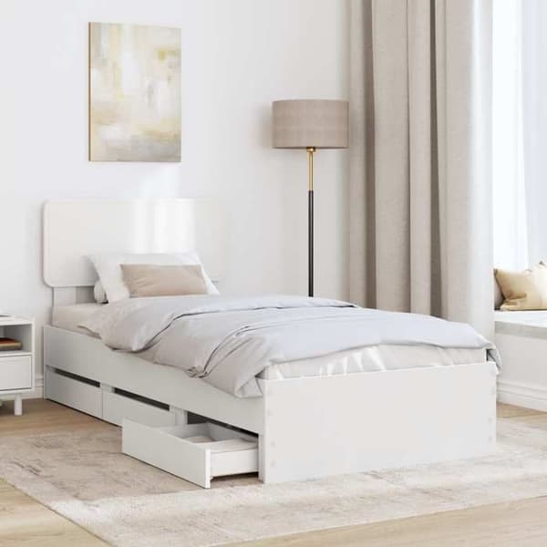 Maison Exclusive - Sängram med låda Vit 90 x 200 cm Ingenjörsträ
