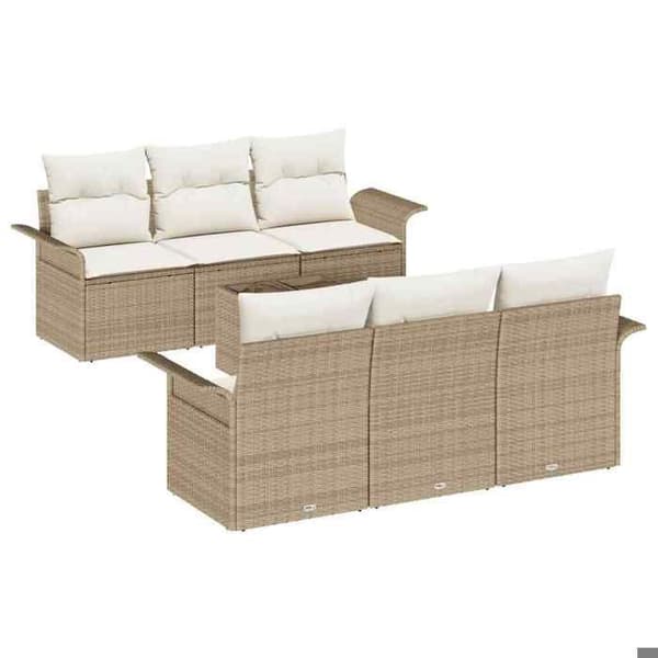 Maison Exclusive - 7 osan beige polyrottinkinen puutarhakalustesetti