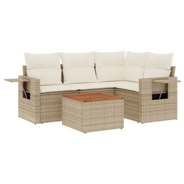 Maison Exclusive - Trädgårdsmöbler med kuddar 5 delar beige flätad resin beige