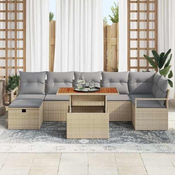 Trädgårdsmöbler - EXKLUSIVT HUS - Set 8 delar - Beige - Poly Rattan - Justerbart bord beige