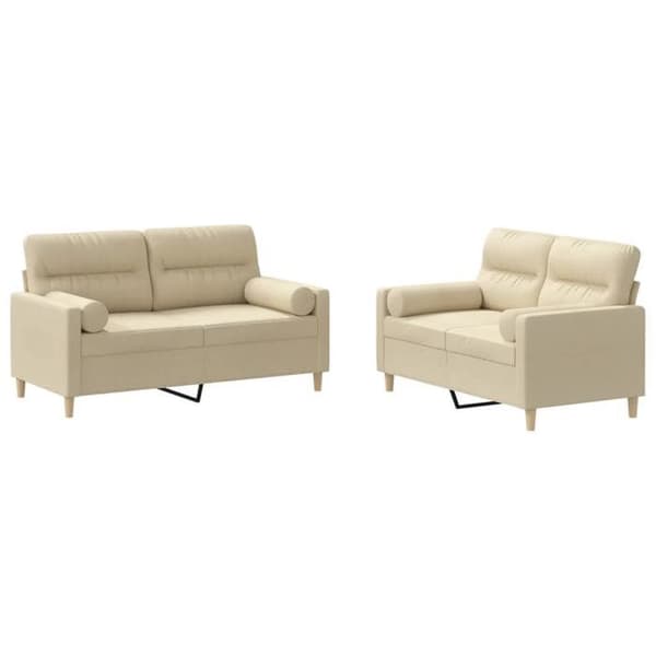 Maison Exclusive - Set med 2 soffor med kuddar i krämfärgad tyg