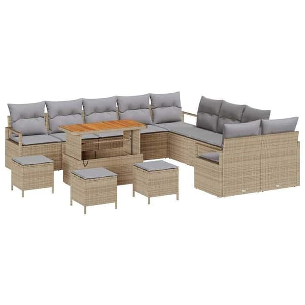 Maison Exclusive - 14 osan beige polyrottinkinen puutarhakalustesetti